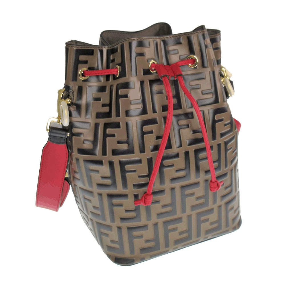 Fendi Mon Tresor Bag FF Logo Zucca Brown Black Red Crossbody